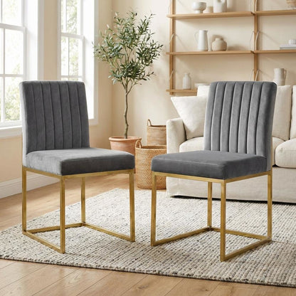 Gold Velvet Dining Chairs Set of 2 with Contemporary Back Support