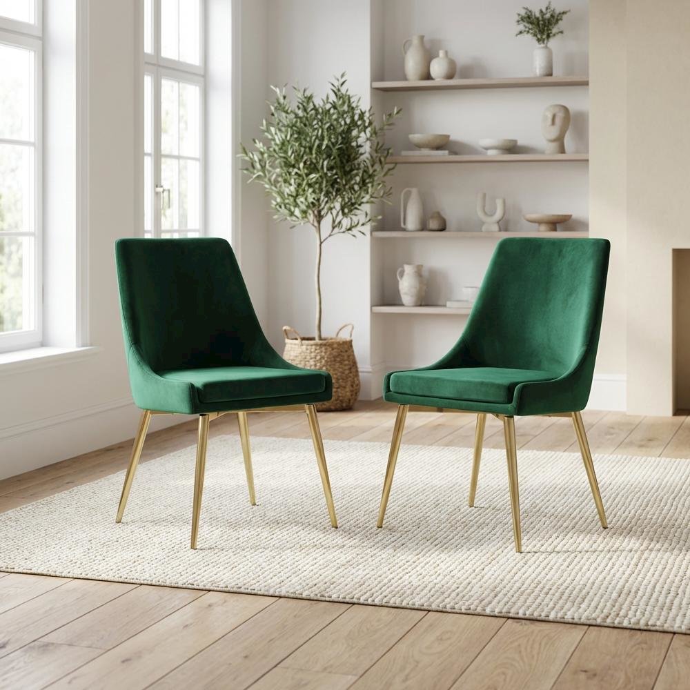 Gold Velvet Dining Chairs Set of 2 with Cushioned Seat and Contemporary Design