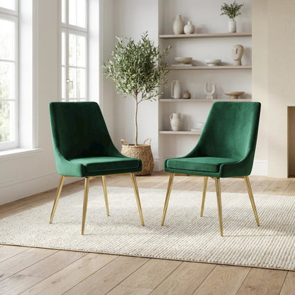 Gold Velvet Dining Chairs Set of 2 with Cushioned Seat and Contemporary Design