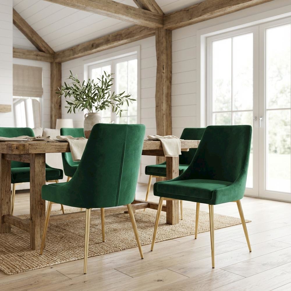 Gold Velvet Dining Chairs Set of 2 with Cushioned Seat and Contemporary Design