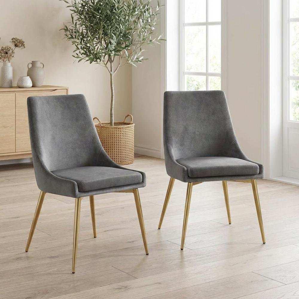Gold Velvet 2-Piece Dining Chair Set with Cushioned Seat and Contemporary Design
