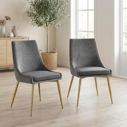 Gold Velvet 2-Piece Dining Chair Set with Cushioned Seat and Contemporary Design