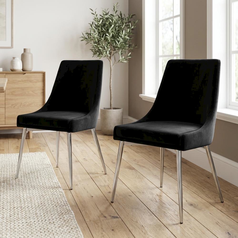 Chrome Dining Chair Set of 2 with Velvet Upholstery and Contemporary Design
