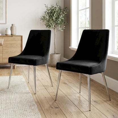 Chrome Dining Chair Set of 2 with Velvet Upholstery and Contemporary Design