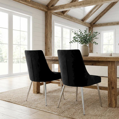 Chrome Dining Chair Set of 2 with Velvet Upholstery and Contemporary Design