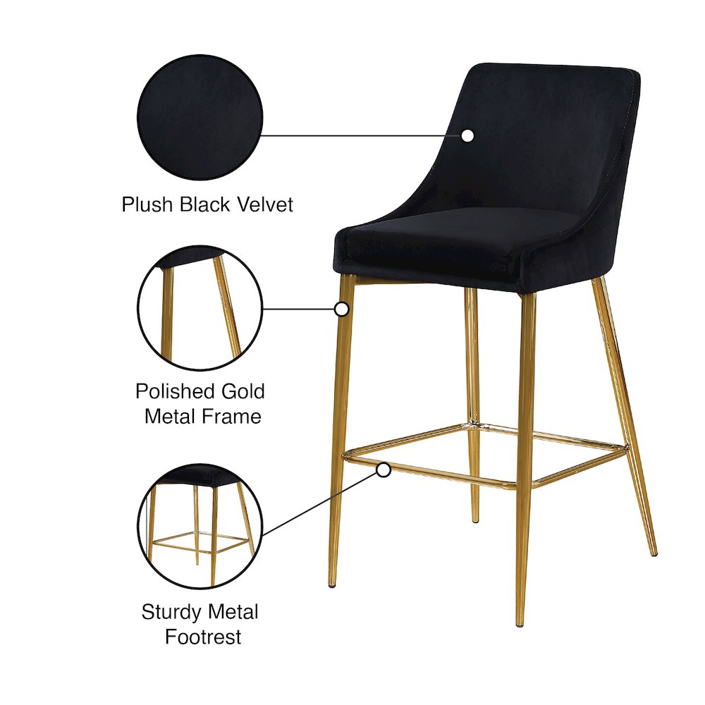 Karina Black Velvet Stool, Set of 2