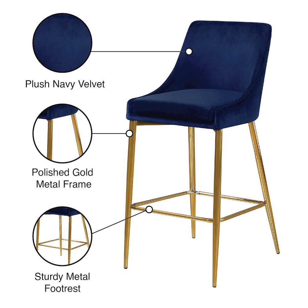 Karina Navy Velvet Stool, Set of 2