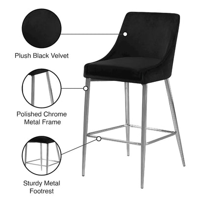 Karina Black Velvet Stool, Set of 2