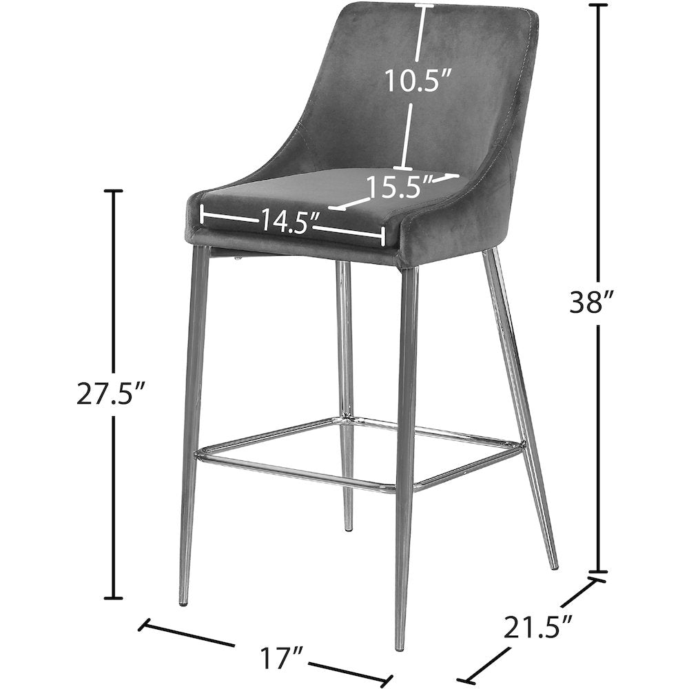 Karina Grey Velvet Stool, Set of 2