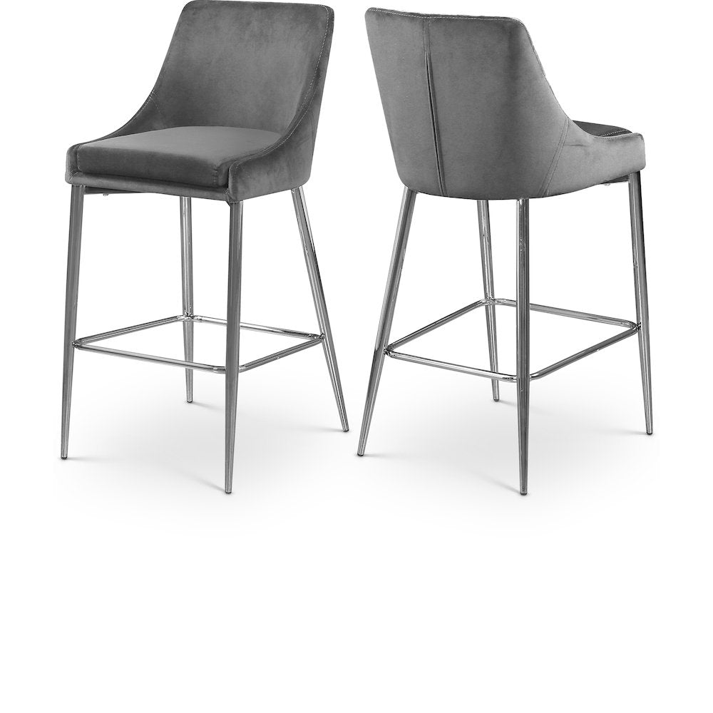 Karina Grey Velvet Stool, Set of 2