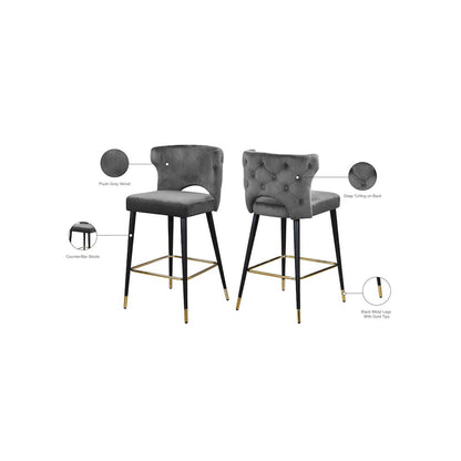 Kelly Grey Velvet Stool, Set of 2