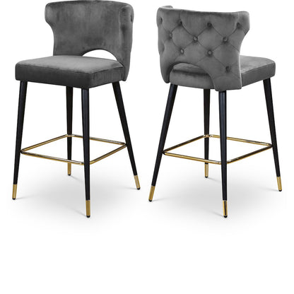 Kelly Grey Velvet Stool, Set of 2