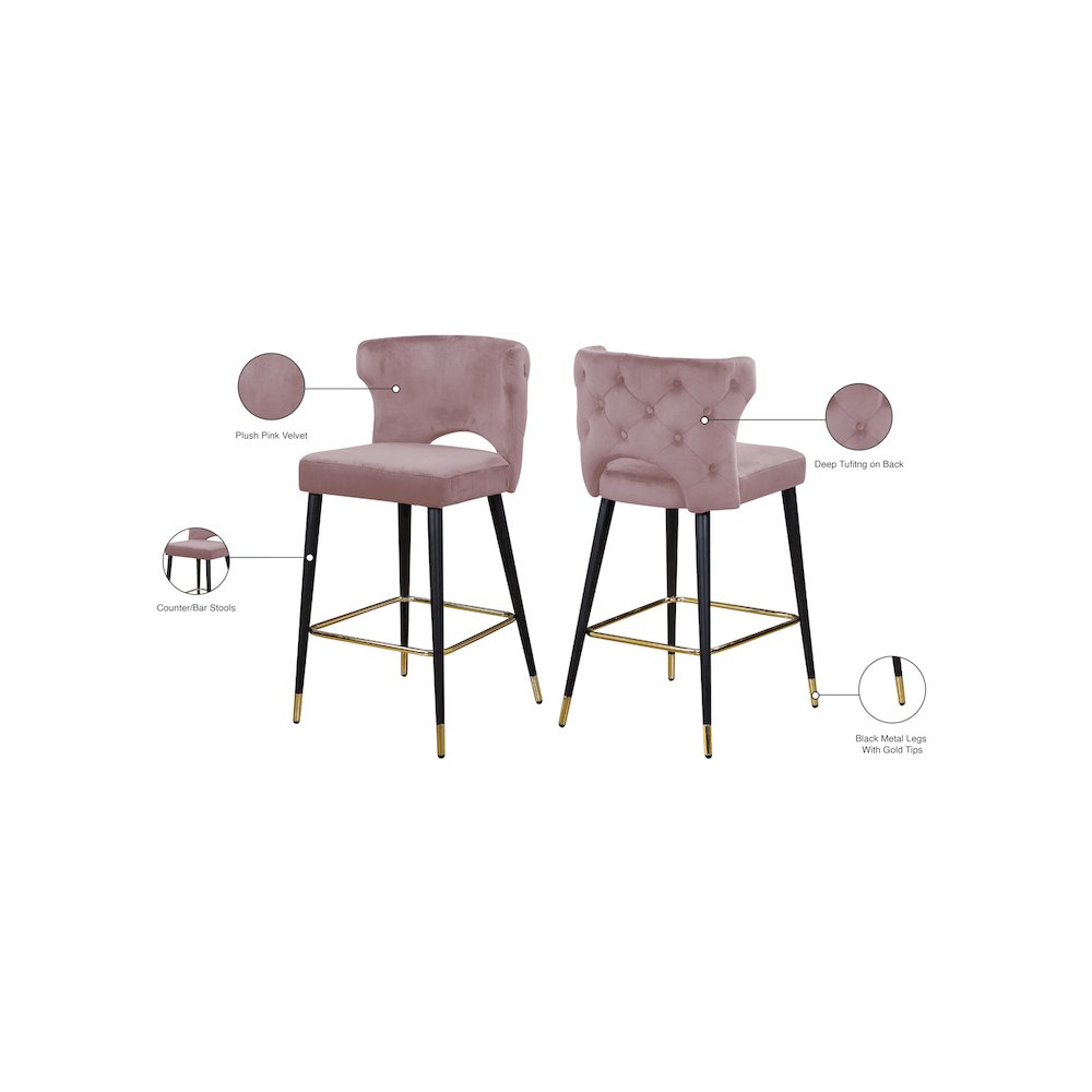 Kelly Pink Velvet Stool, Set of 2