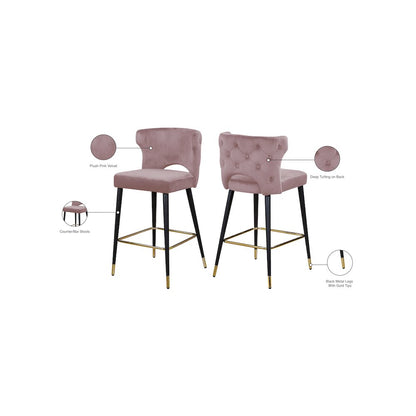 Kelly Pink Velvet Stool, Set of 2