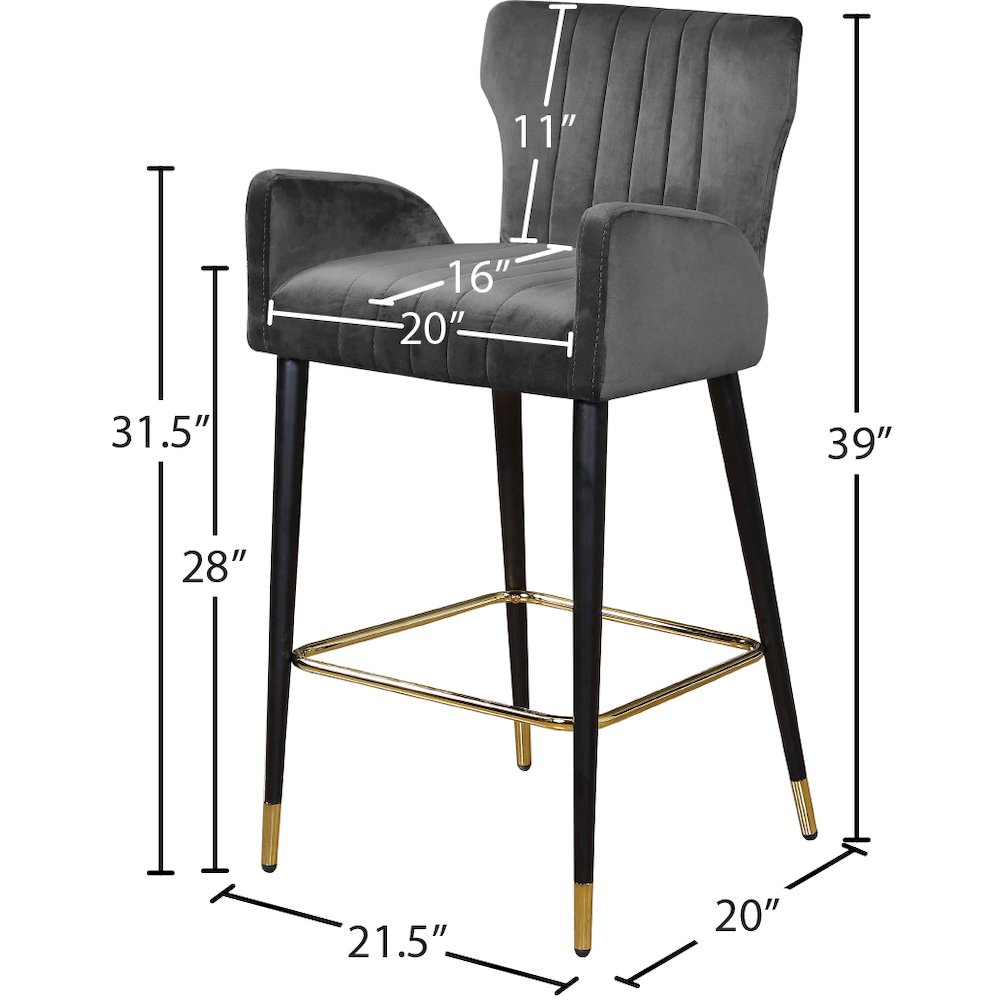 Luxe Grey Velvet Stool, Set of 2