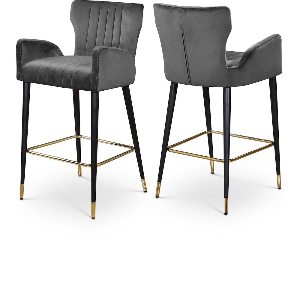 Luxe Grey Velvet Stool, Set of 2