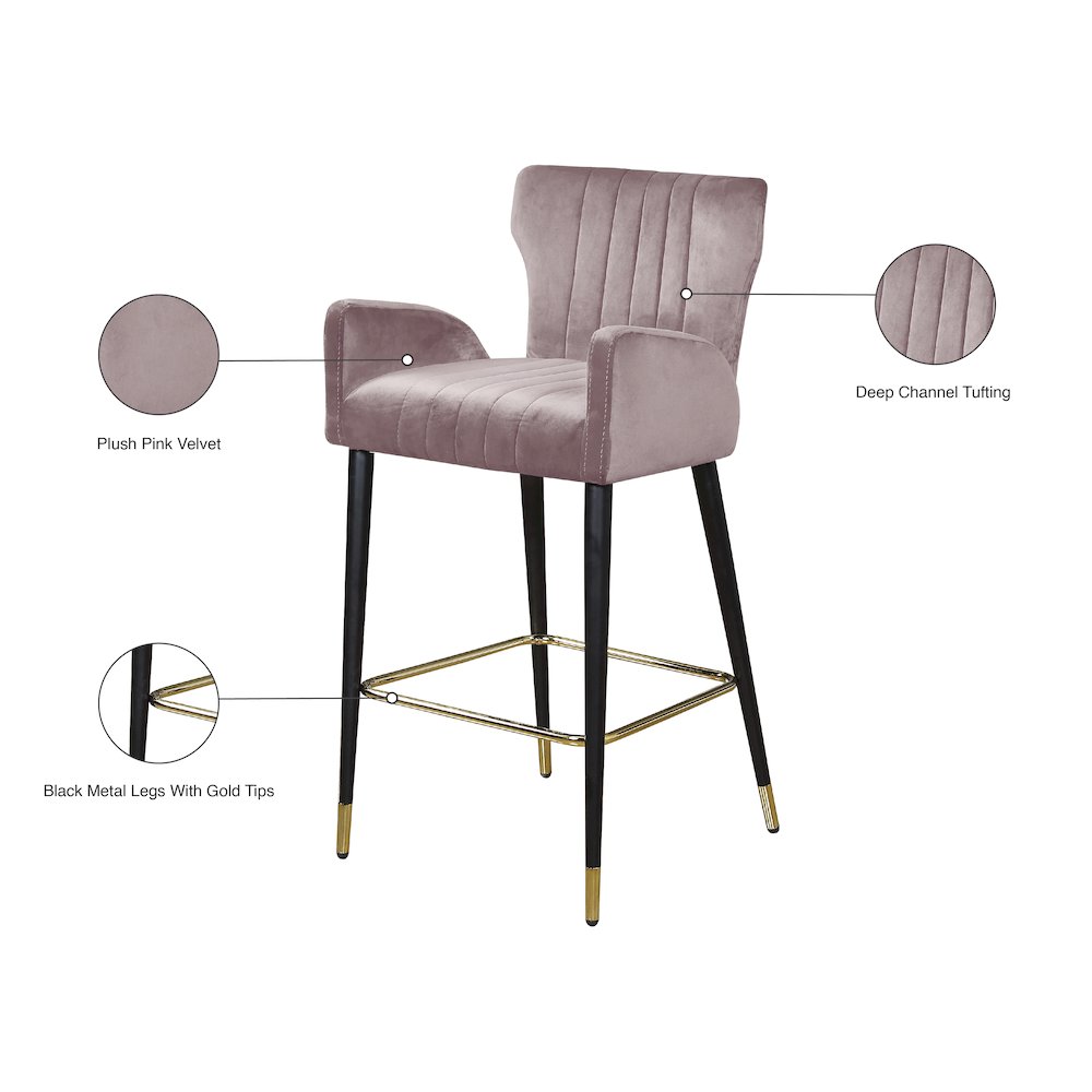 Luxe Pink Velvet Stool, Set of 2