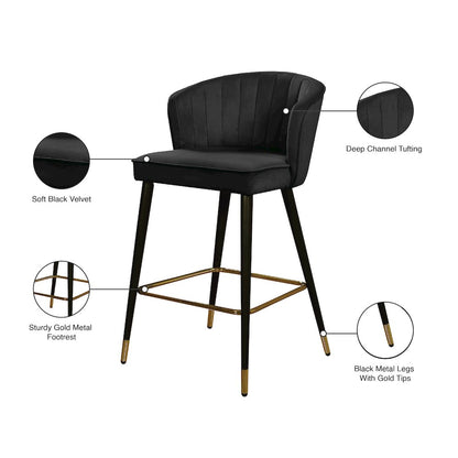 Cassie Black Velvet Stool, Set of 2
