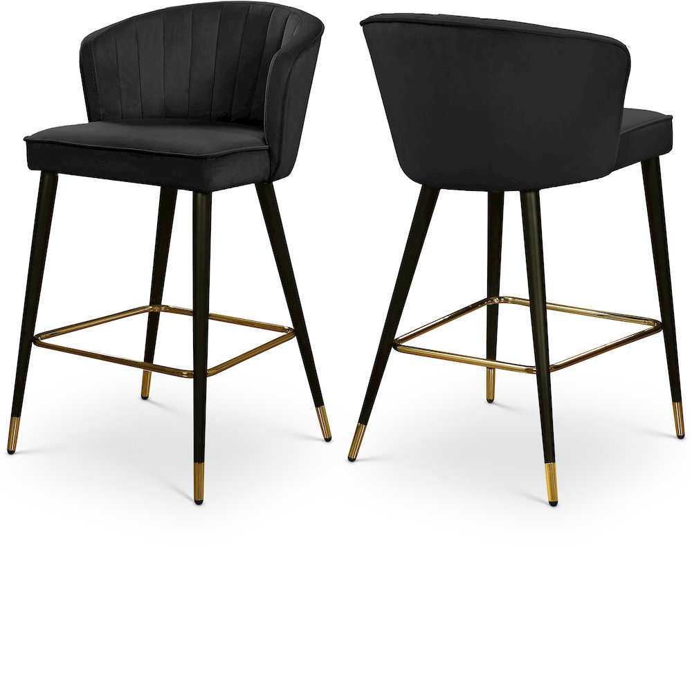 Cassie Black Velvet Stool, Set of 2