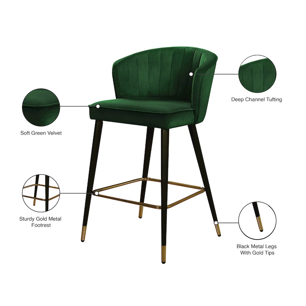 Cassie Green Velvet Stool, Set of 2