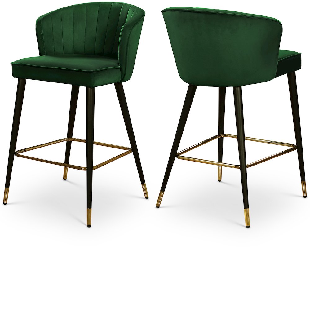 Cassie Green Velvet Stool, Set of 2