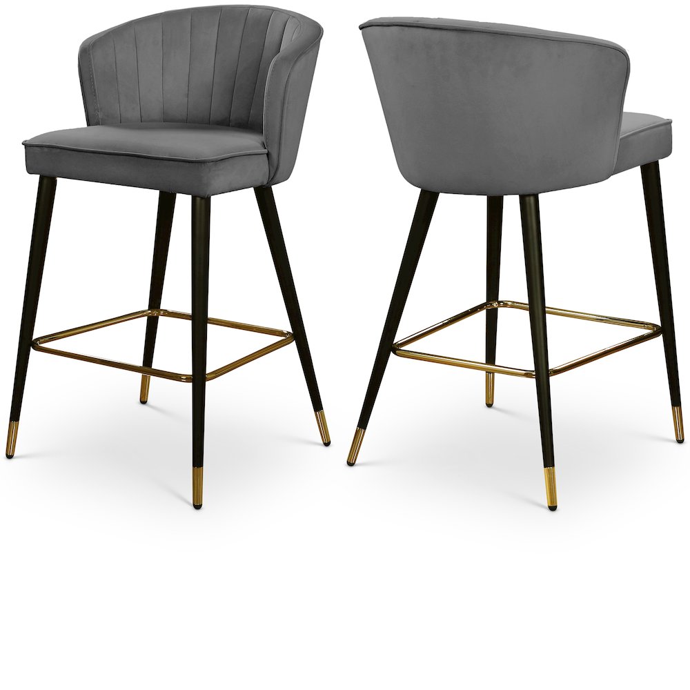Cassie Grey Velvet Stool, Set of 2