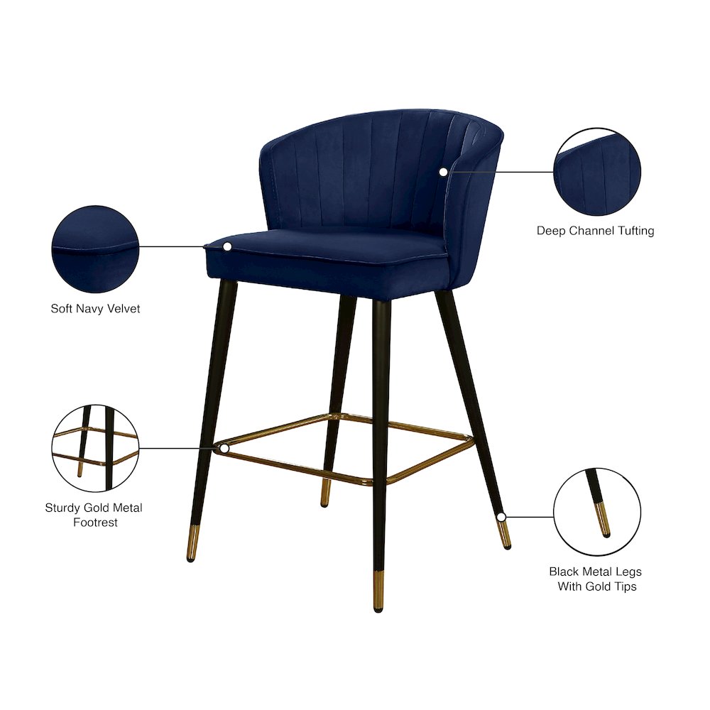 Cassie Navy Velvet Stool, Set of 2