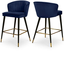 Cassie Navy Velvet Stool, Set of 2