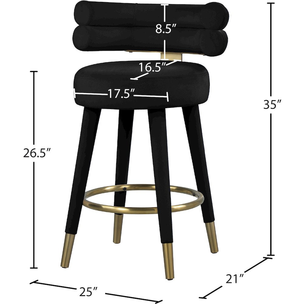 Fitzroy Black Velvet Counter Stool, Set of 2