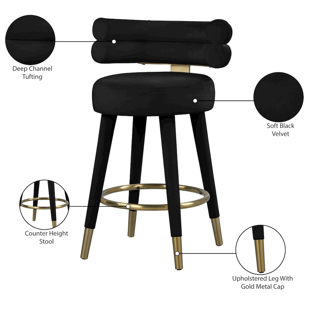 Fitzroy Black Velvet Counter Stool, Set of 2