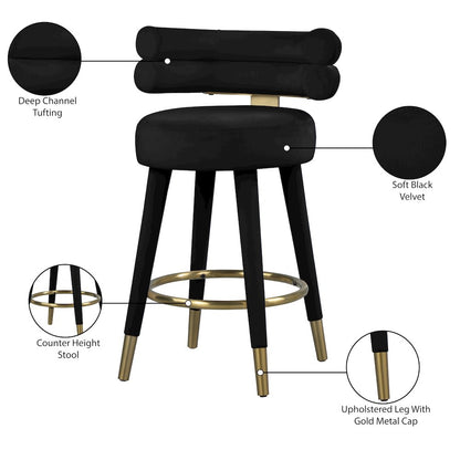 Fitzroy Black Velvet Counter Stool, Set of 2