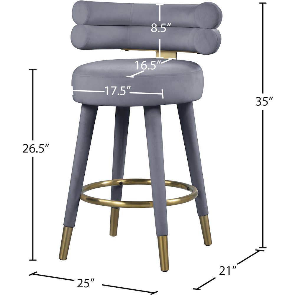 Fitzroy Grey Velvet Counter Stool, Set of 2