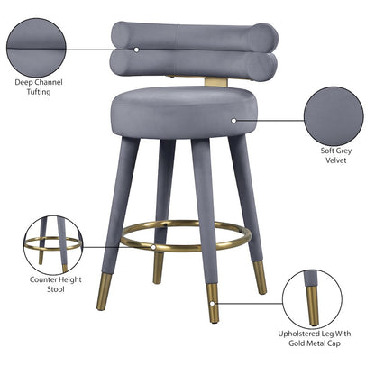 Fitzroy Grey Velvet Counter Stool, Set of 2