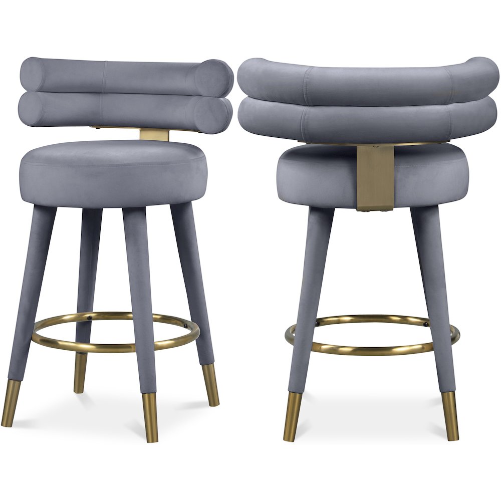 Fitzroy Grey Velvet Counter Stool, Set of 2