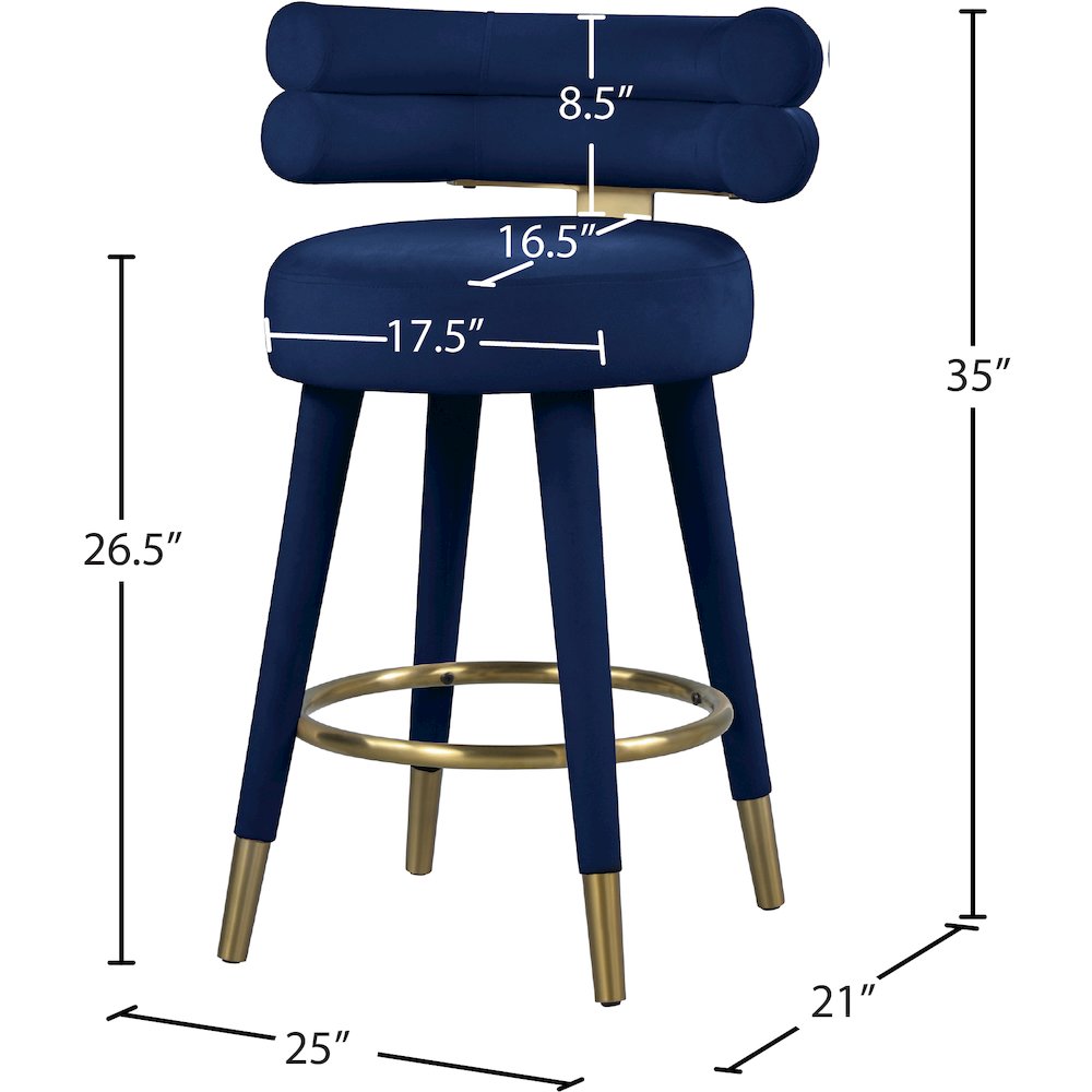 Fitzroy Navy Velvet Counter Stool, Set of 2