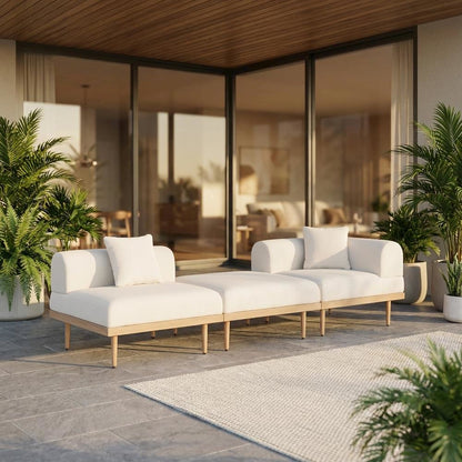 Cream Fabric 3-Piece Outdoor Modular Sofa With Cushions And Contemporary Style