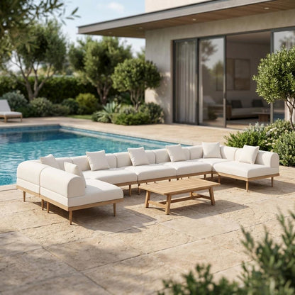 Cream Fabric Outdoor Modular Sectional With Cushions And Contemporary Style