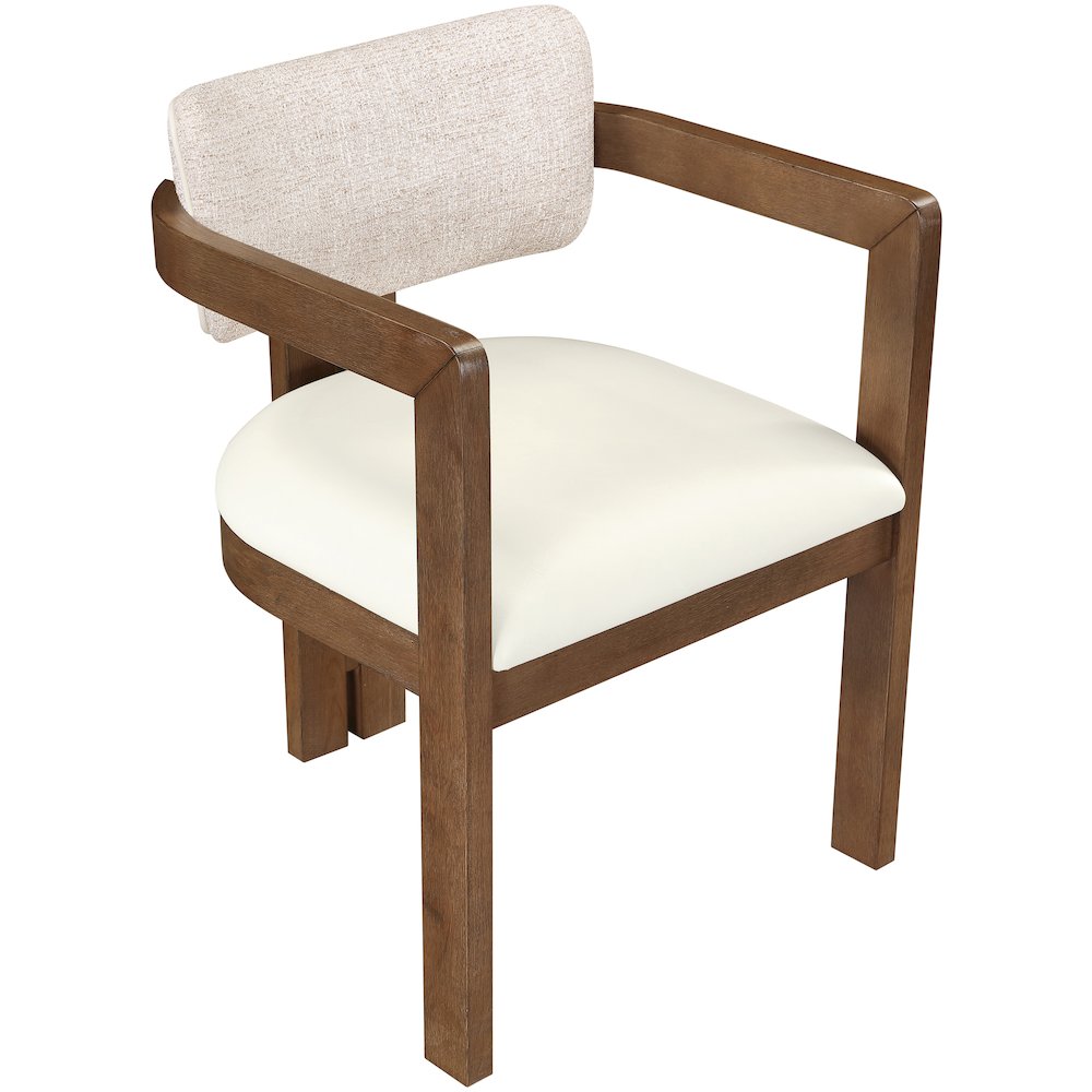 Ravina Beige Vegan Leather and Linen Fabric Upholstered Dining Chair, Set of 2