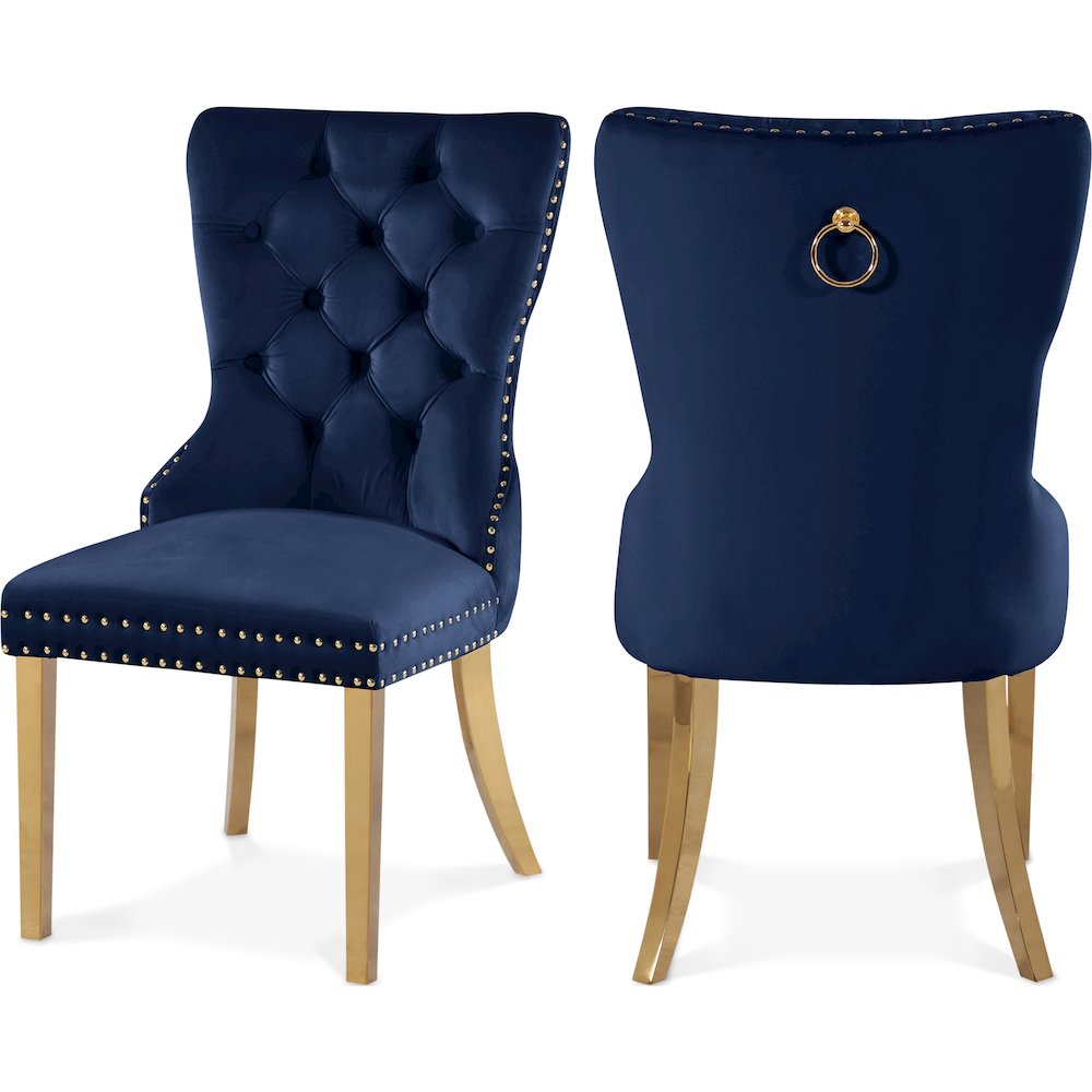 Carmen Navy Velvet Dining Chairs, Set of 2