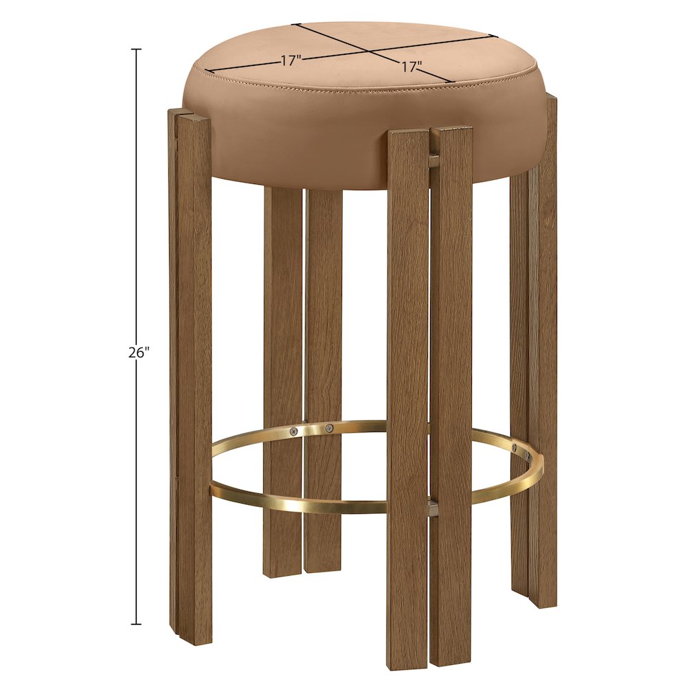 Harrison Cognac Vegan Leather Upholstered Counter Stool