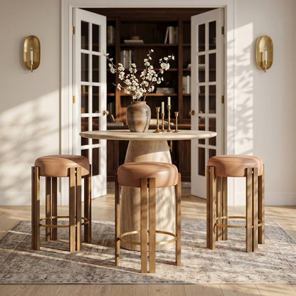 Harrison Cognac Vegan Leather Upholstered Counter Stool