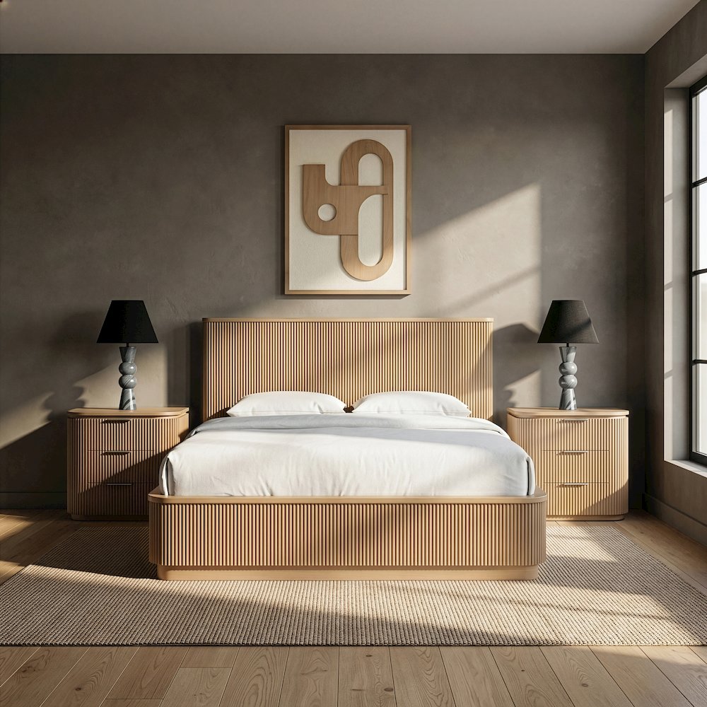 Astrid Natural Solid Wood And Oak Veneer Queen Bed (3 Boxes)