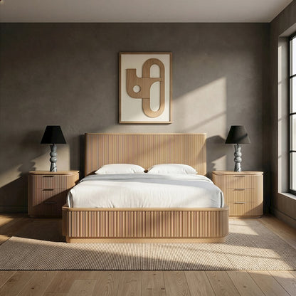 Astrid Natural Solid Wood And Oak Veneer Queen Bed (3 Boxes)