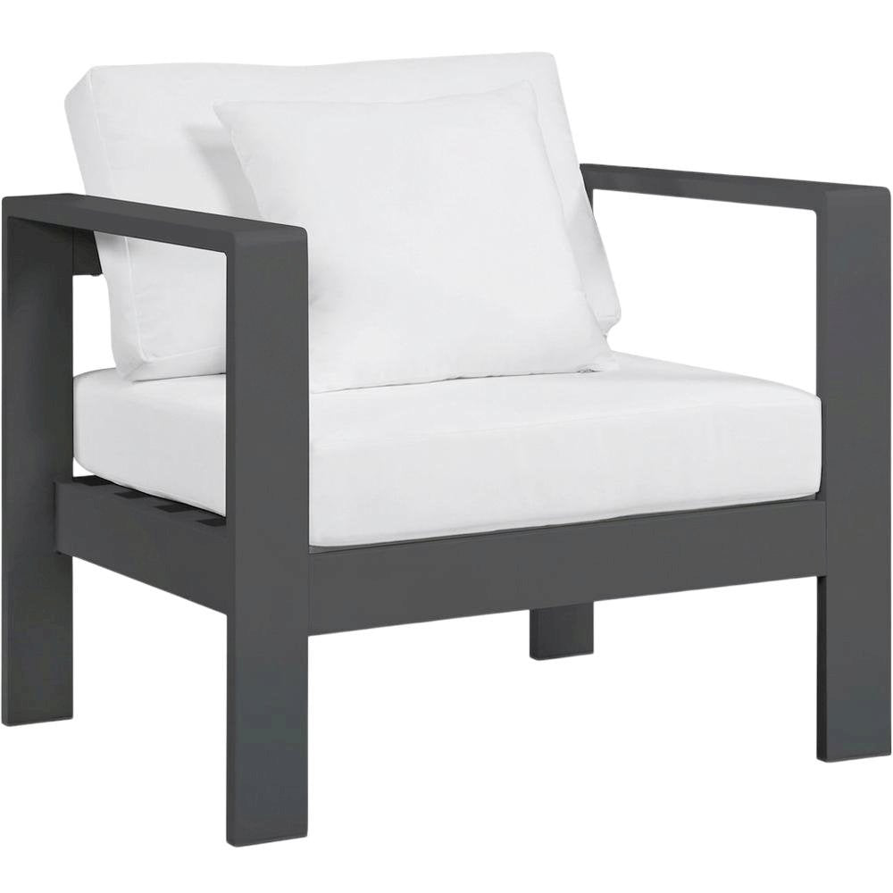 White Fabric Outdoor Patio Aluminum Arm Chair With Contemporary Style