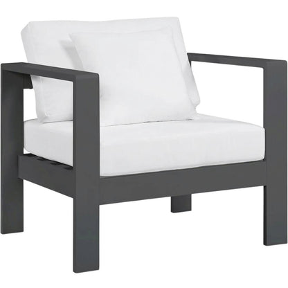 White Fabric Outdoor Patio Aluminum Arm Chair With Contemporary Style