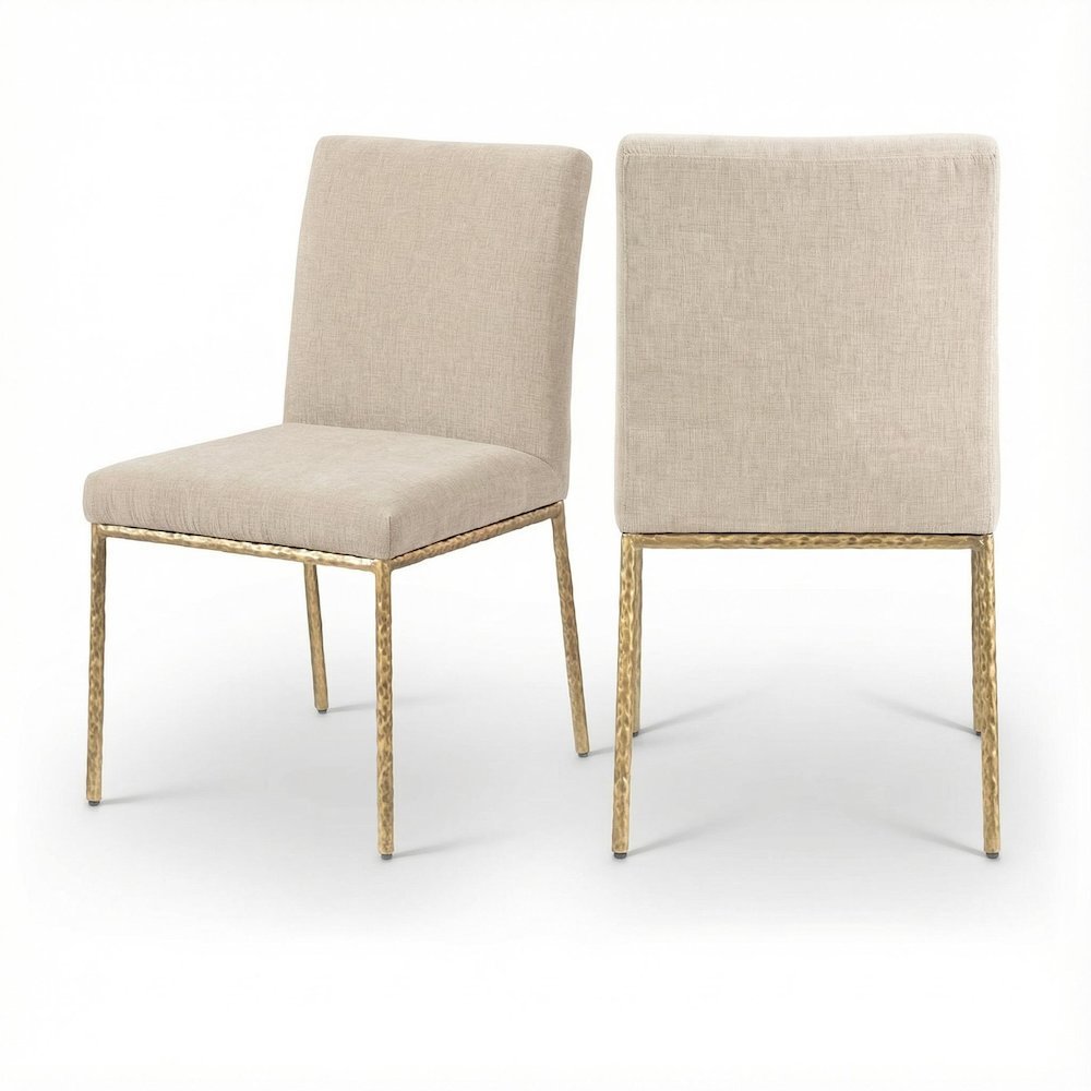 Beige Chenille Upholstered Dining Side Chairs Set of 2 with Cushioned Seats