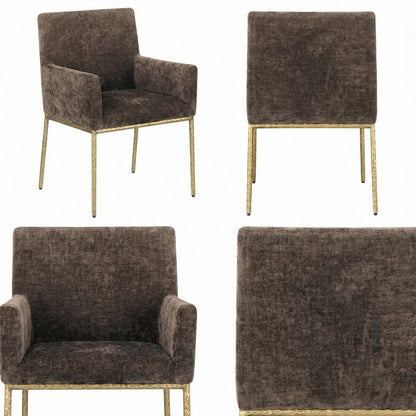 Brushed Brass Dining Chairs Set of 2 - Chenille Fabric and Contemporary Design