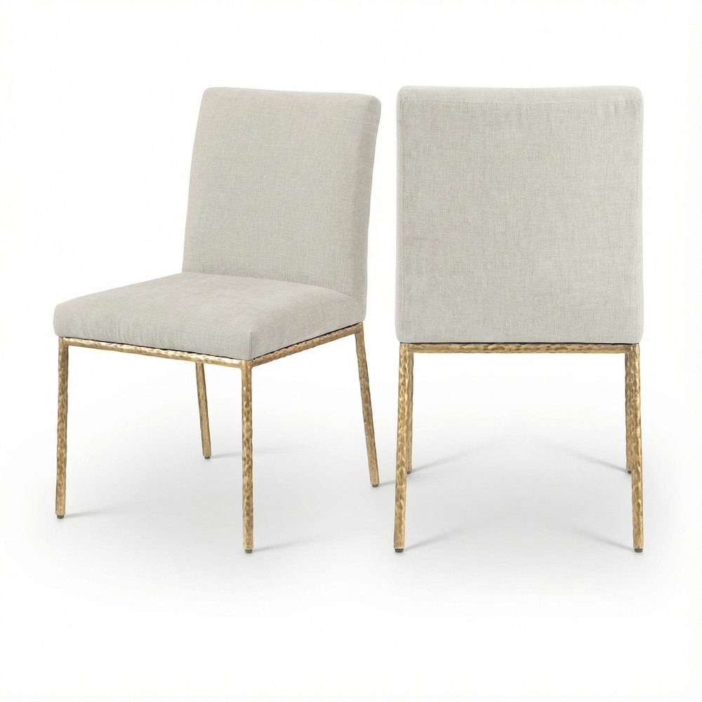 Cream Chenille Upholstered Dining Side Chairs Set of 2 with Contemporary Design