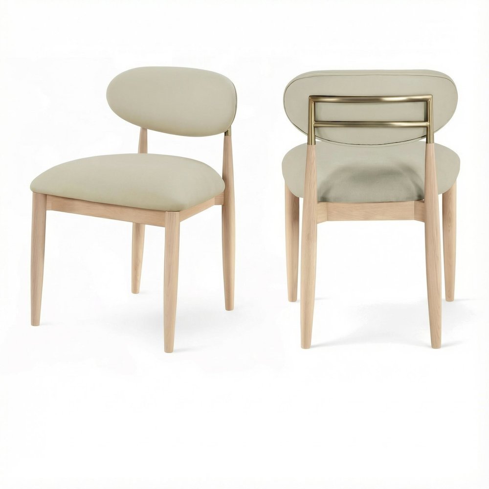 Stained Taupe Vegan Leather Upholstered Dining Side Chair Set with Ash Wood Legs
