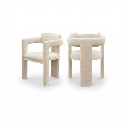 Beige Chenille Fabric Dining Chairs Set of 2 with Armrests and Cushioned Seats